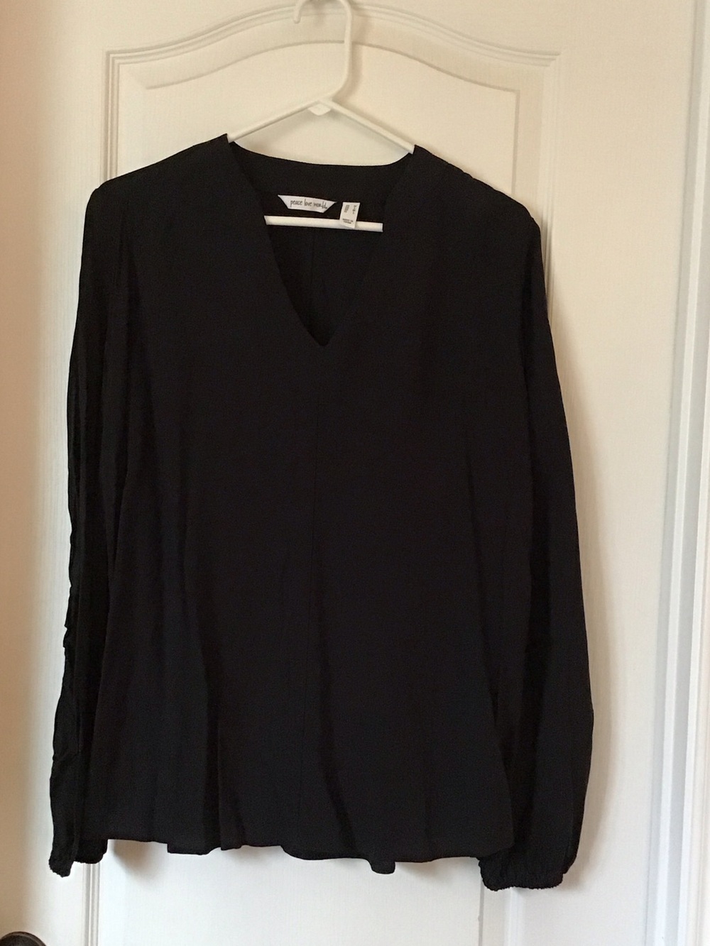 Peace Love World Black V-Neck Long Sleeve Top